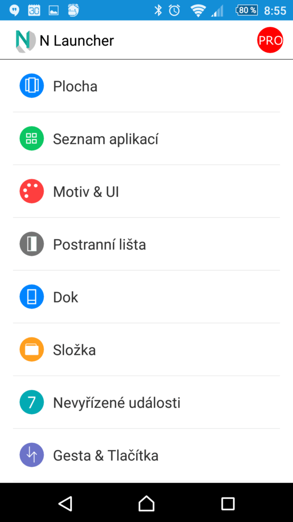 Možnosti nastavení aplikace N Launcher