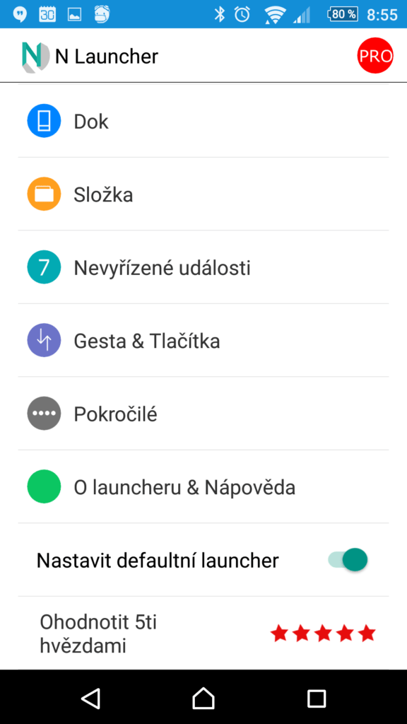 Možnosti nastavení aplikace N Launcher