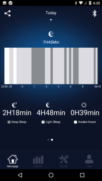 Elephone W2 – aplikace – graf spánku