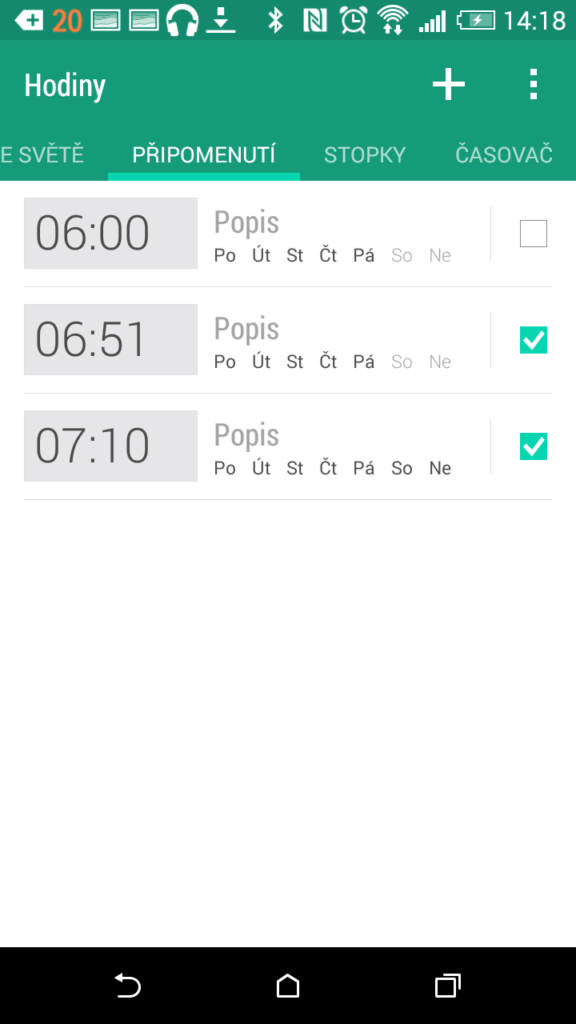 HTC Desire 820 aplikace hodiny