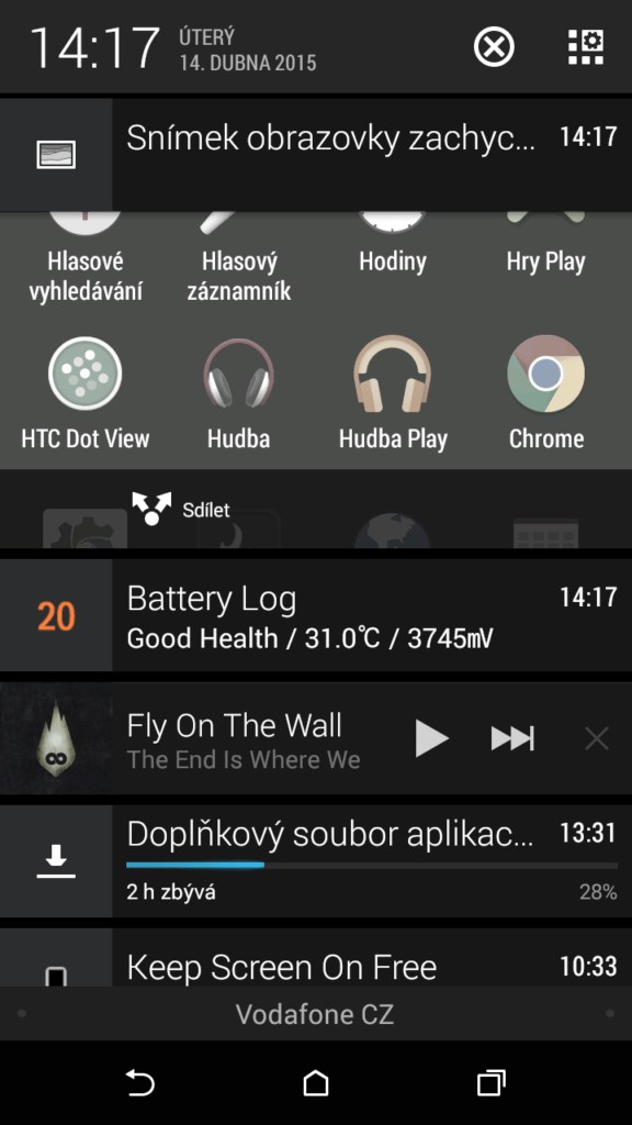 HTC Desire 820 notifikační lišta 2