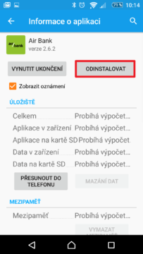 Tlačítko Odinstalovat