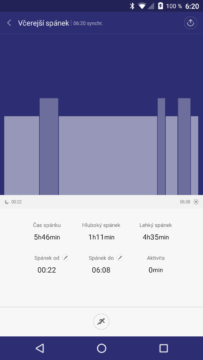 Xiaomi MiBand 1S – graf spánkové aktivity