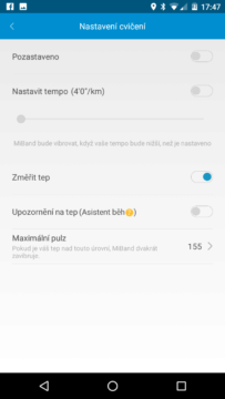 Xiaomi MiBand 1S – nastevení cvičení