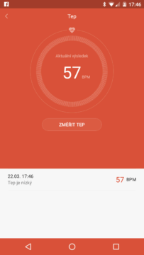 Xiaomi MiBand 1S – první měření tepu