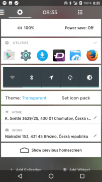 Yahoo Aviate Launcher – levá karta – nastevní