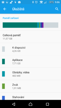 Interní úložiště testovaného telefonu