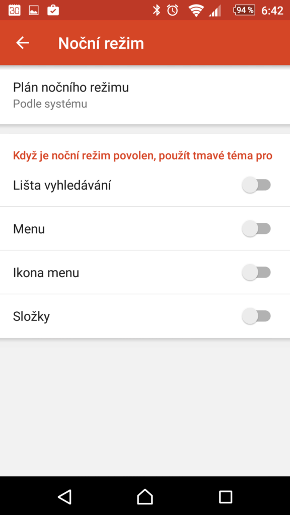 Možnosti nastavení nočního režimu