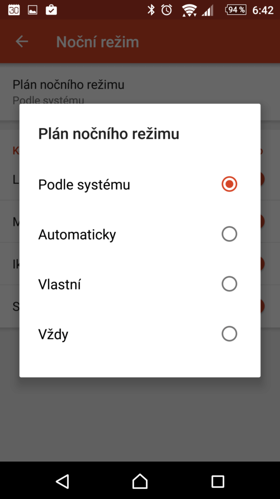 Přepínání nočního a denního režimu