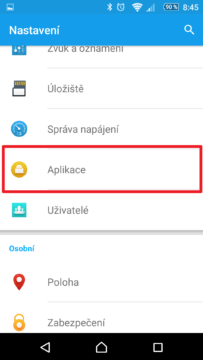 Sekce Aplikace