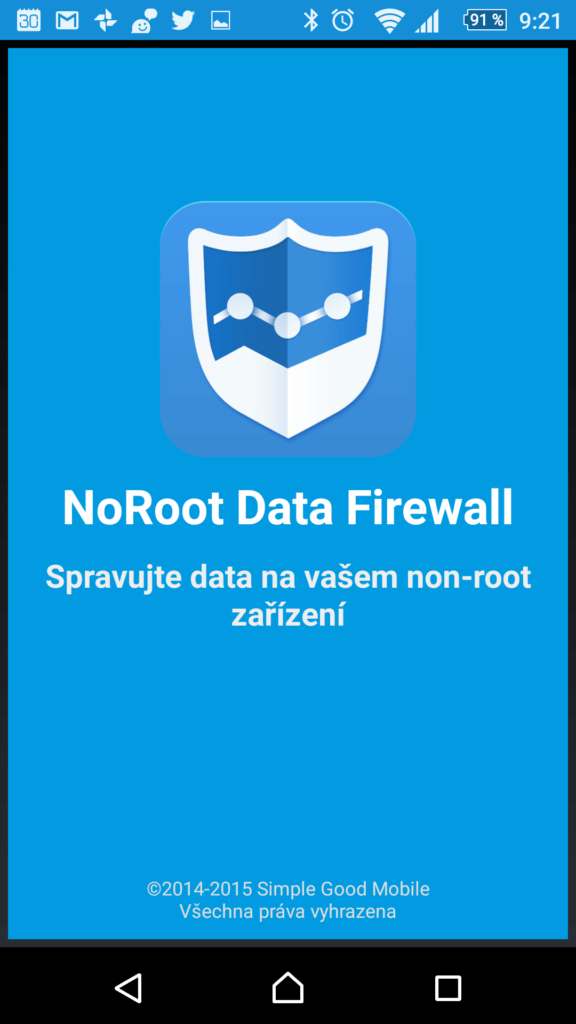 NoRoot Data Firewall: úvodní obrazovka