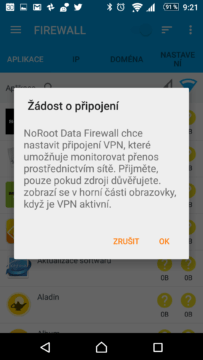 Požadavek na připojení přes VPN