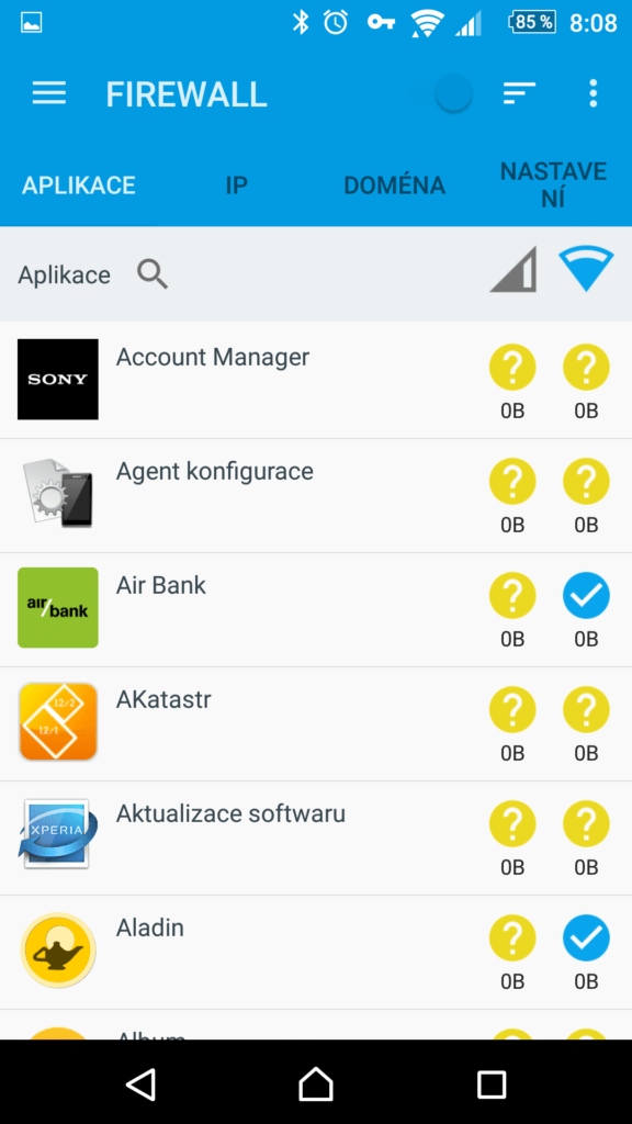 Sekce Aplikace