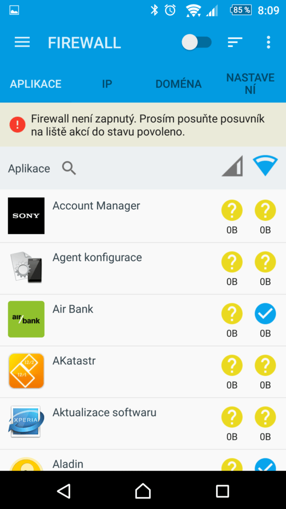 Vypnutý firewall