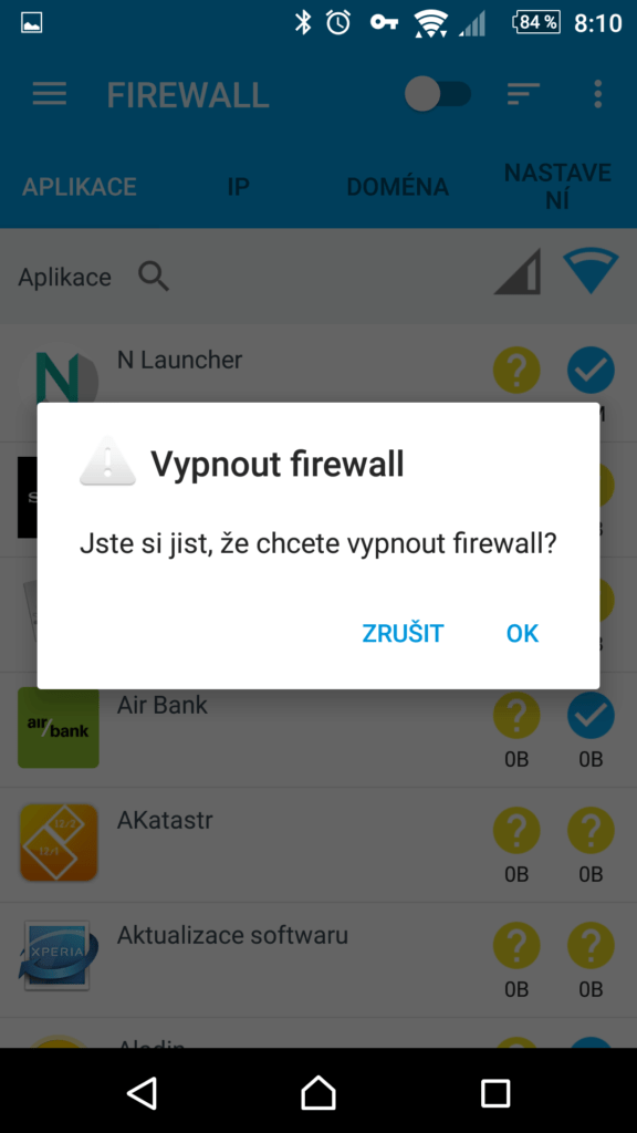 Vypnutí firewallu