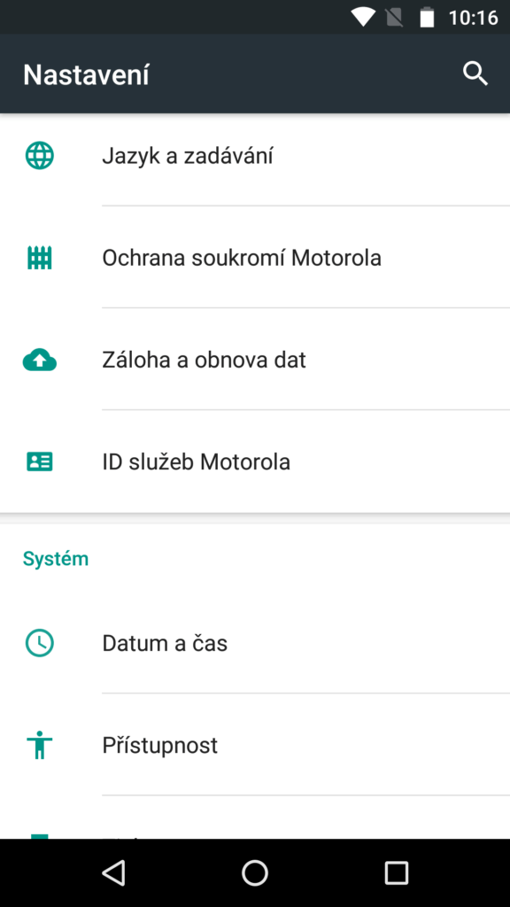 Moto X Play doplněné nastavení
