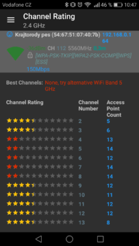 WiFi Analyzer (open-source) – výběr kanálu 1