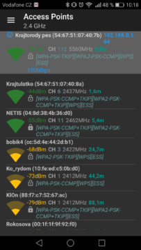 WiFi Analyzer (open-source) – výpis sítí 1