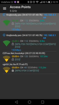 WiFi Analyzer (open-source) – výpis sítí 3