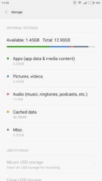 Xiaomi Mi4i - obsazení úložiště Xiaomi Mi4i - obsazení úložiště