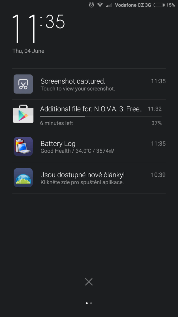 Xiaomi Mi4i prostředí systému notifikační lišta 1