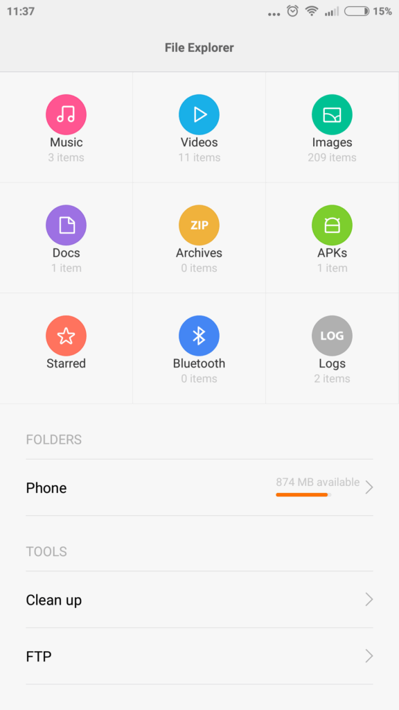 Xiaomi Mi4i prostředí systému prohlížeč souborů