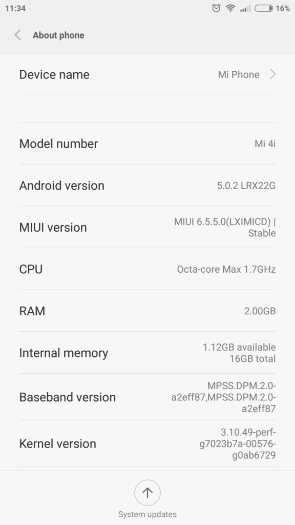 Xiaomi Mi4i verze systému MIUI 1
