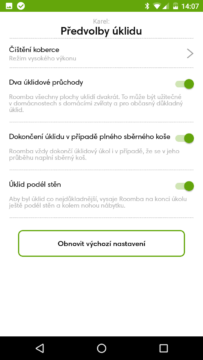 iRobot Home – předvolby úklidu