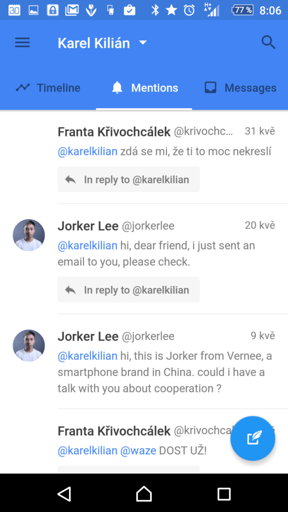 Zmínky na Twitteru