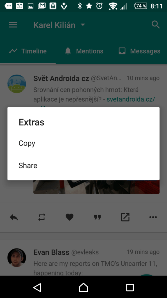 Možnosti práce s tweetem