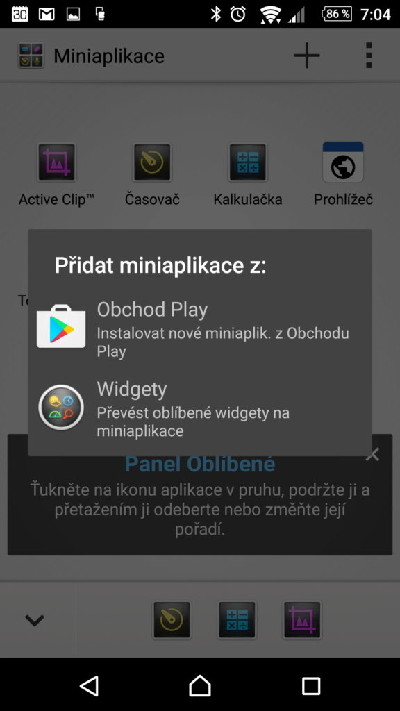 Přidání miniaplikace