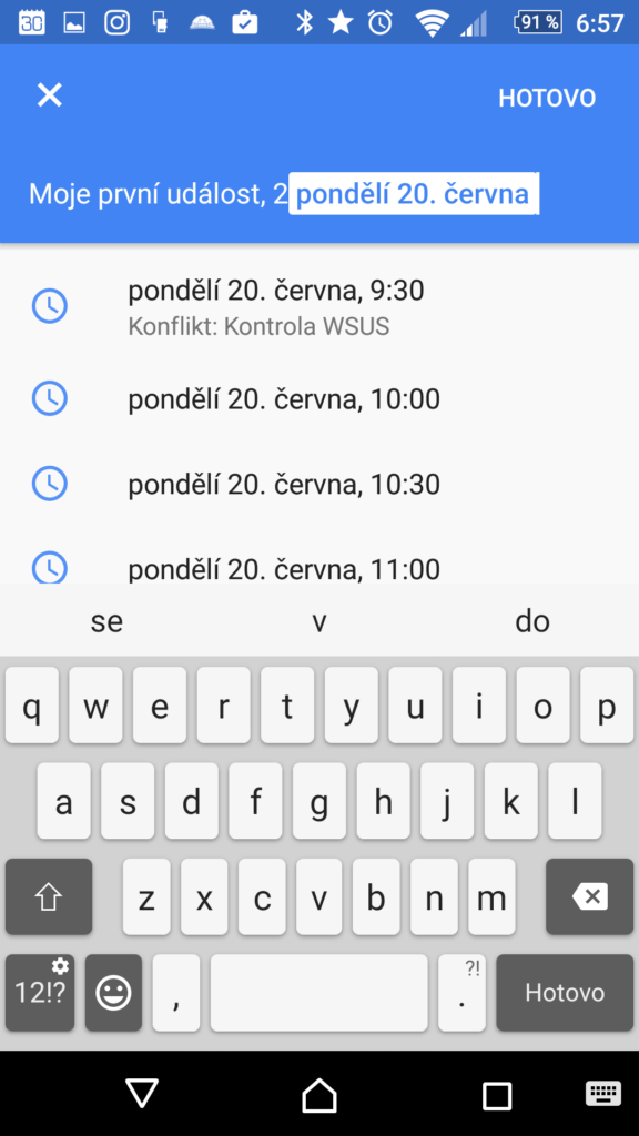 Kalendář Google upozorňuje na konflikt