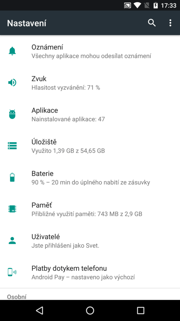 Nastavení je přepracované a poskytuje víc informací