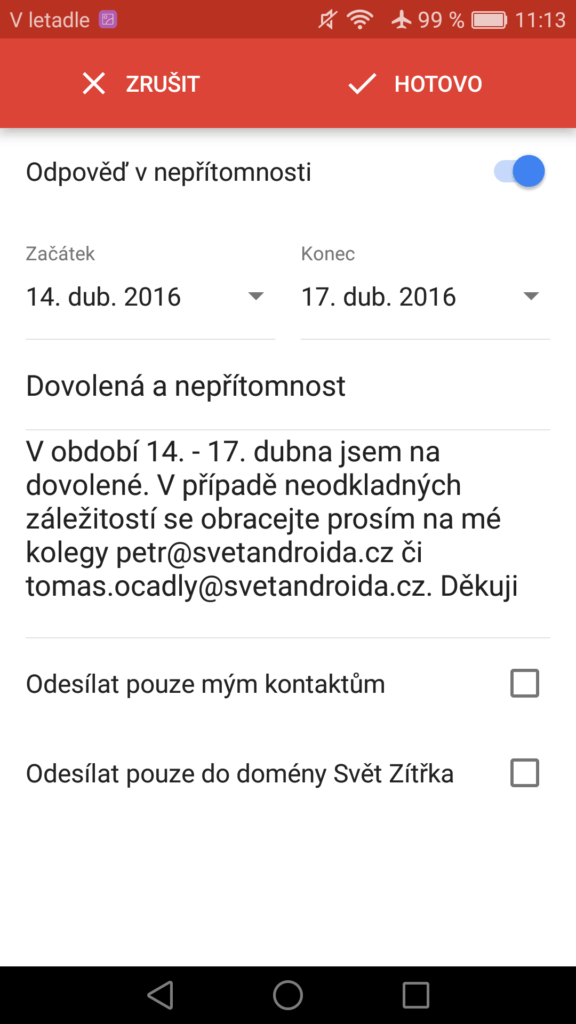 Gmail automaticka odpoved 2