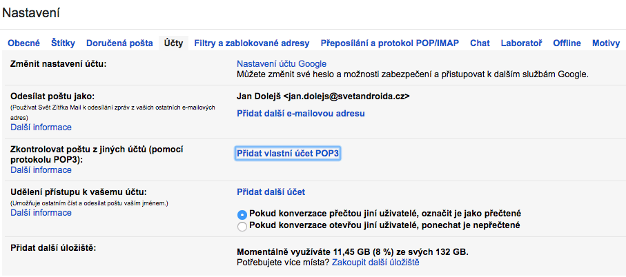 Gmail - pridani POP3 uctu 1