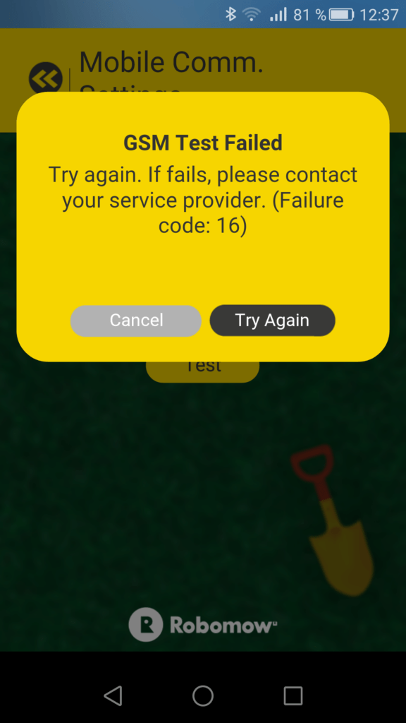 Robomow Aplikace chyba GSM modulu