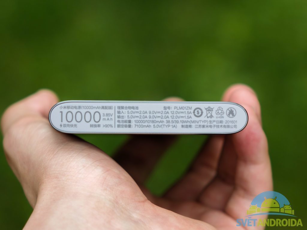 Xiaomi Power Bank 10000 mAh USB-C - konstrukce, zadní část