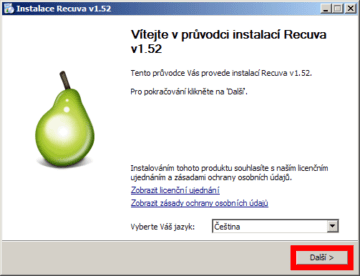 Instalace aplikace Recuva