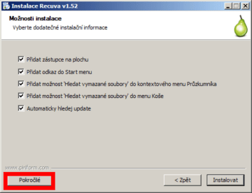 Instalace aplikace Recuva
