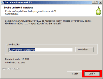 Instalace aplikace Recuva