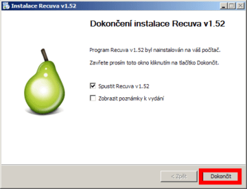 Instalace aplikace Recuva