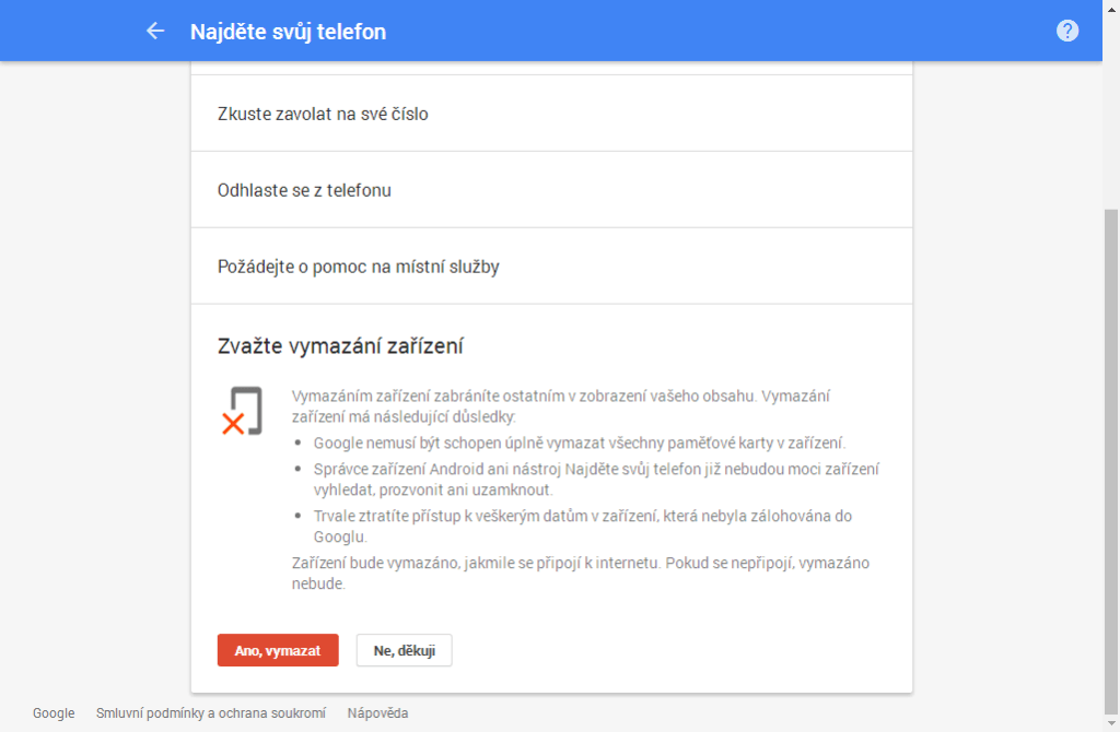 Vymazání zařízení