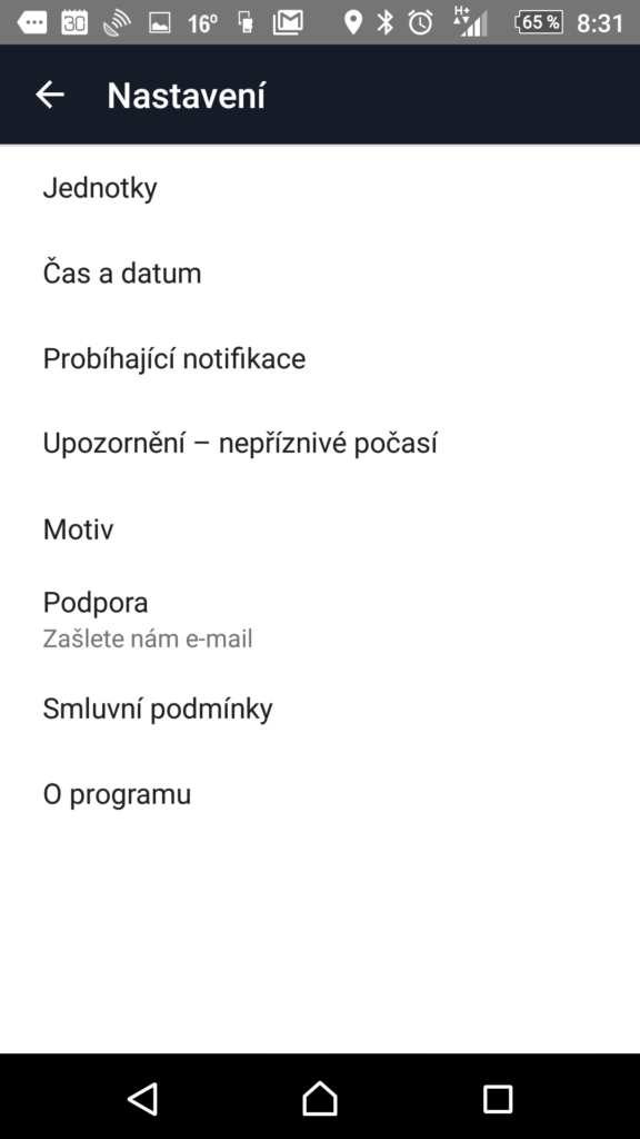 Nastavení aplikace AccuWeather