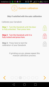 Chytrý zámek Danalock – aplikace, kalibrace (2)