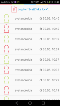 Chytrý zámek Danalock aplikace log