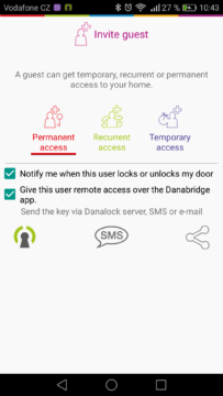 Chytrý zámek Danalock – aplikace, účty (2)