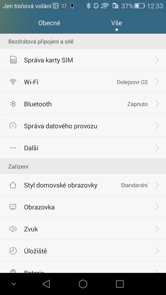 Honor 6 Plus prostředí systému menu nastavení