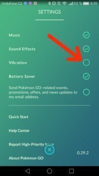 Jak usetrit baterii pri hrani Pokemon Go vibrace