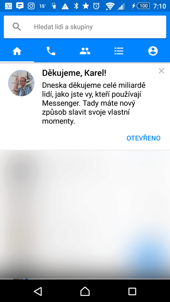 Facebook Messenger informuje o zdolání mety