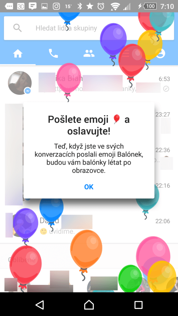 Facebook Messenger informuje o zdolání mety